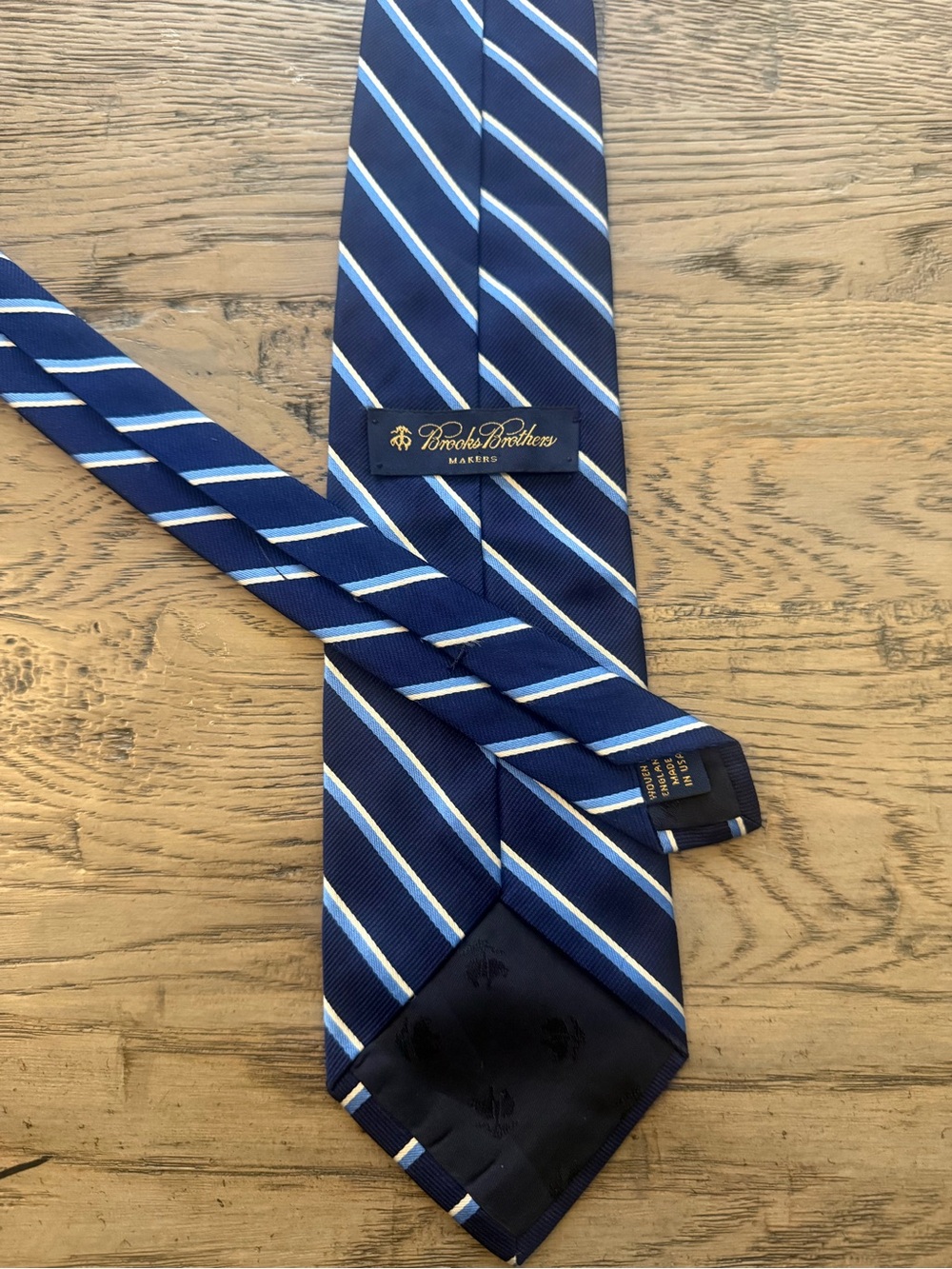 Brooks Brothers Blue Striped Silk Tie with Light Blue and White Accents